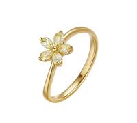 Un anillo de boda para mujer con diamantes de oro amarillo de 9 quilates/14 quilates/18 quilates, flor con diamante de 0,38 ct talla sólida no chapada moderna para tía graduación joyería, 64, Oro