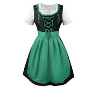 UN Año En la Vida de la Inglaterra Medieval Vestido Oktoberfest con escote cuadrado Delantal Disfraz de Cosplay Doflamenco (Verde, S)