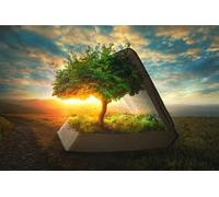 Un árbol y un jardín crecen fuera de las páginas de la Biblia, rompecabezas de 1000 piezas de madera para adultos en paisaje natural