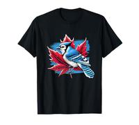 Un arrendajo azul en una hoja de arce Vintage Retro Gráfico Camiseta