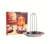 Un asador de pollo de acero inoxidable con bandeja de goteo - Parrilla antiadherente plegable adecuada para barbacoas y hornos, rejilla de metal duradera ideal para camping al y parrillas domésticas