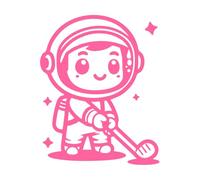 Un astronauta de dibujos animados jugando al golf con un palo Pegatinas de pared 40x50.2cm Removible sin dejar pegamento Rosa