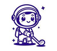 Un astronauta de dibujos animados jugando al golf con un palo Pegatinas de pared 52x65.3cm No se cae Azul oscuro