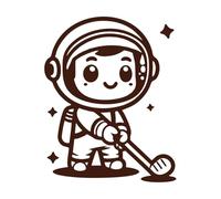 Un astronauta de dibujos animados jugando al golf con un palo Pegatinas de pared 64x80.3cm Cultura del tatuaje Café