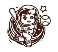 Un astronauta de dibujos animados jugando béisbol con una pelota. Pegatinas de pared de vinilo 42x42.6cm Pintura mural artística Café