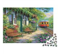 Un Banco en una estación de Tren abandonada; un Tren Oxidado Rompecabezas Sostenibles Estampados para Adultos De Madera De 38x26cm/1000pcs