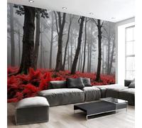 Un Bosque Envuelto En Niebla Papel Pintado Impreso En 3D, 450 X 315 Cm Pared Papel Pintado, Helechos Rojos Decoración De Paredes Para Salón Dormitorio Pasillo Comedor, Gris
