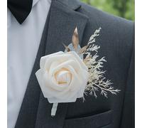 Un Boutonniere de con una , Hojas Doradas y Flores Secas de Gypsophila, Ideal para y Fiestas