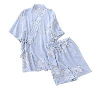 un-brand Pijama japonés de Manga Corta con Pantalones Cortos y Kimono Yukata para Mujer (Talla L, A15)