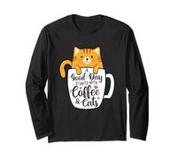 Un Buen día Comienza con café y Gatos - Amante del café de la mañana Manga Larga