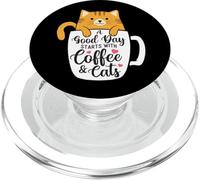 Un Buen día Comienza con café y Gatos - Amante del café de la mañana PopSockets PopGrip para MagSafe