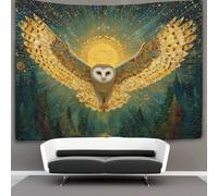 Un búho alzando el vuelo con las alas extendidas; el cielo estrellado y el bosque Tapiz, Colgar Pared,tapices Estéticos,decoración De Habitación Para Dormitorio,sala De Estar,universidad,100cmx150cm