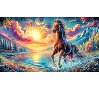 Un Caballo Blanco se Encuentra Junto a un Estanque bajo un Cielo Dorado. Puzzle de 1000 Piezas para Adultos y niños - Actividad Familiar Juego edugatoivo & Relajación Regalo 38x52/1000pcs