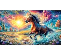 Un Caballo Blanco se Encuentra Junto a un Estanque bajo un Cielo Dorado. Puzzle de 1000 Piezas para Adultos y niños - Juego Familiar Divertido & Estimulante Idea 38x26/1000pcs