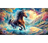 Un Caballo Blanco se Encuentra Junto a un Estanque bajo un Cielo Dorado. Puzzle de 1000 Piezas para niños y Adultos - Juego Familiar Divertido Papel Reciclado Regalo 75x50/1000pcs