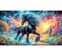 Un Caballo majestuoso se Encuentra Junto a un Arroyo Cerca de una Valla. Puzzle de 1000 Piezas de Papel Reciclado - Idea Actividad para casa Estimulante para Adultos 38x52/1000pcs