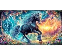 Un Caballo majestuoso se Encuentra Junto a un Arroyo Cerca de una Valla. Puzzle de 1000 Piezas de Papel Reciclado - Juego Extremadamente diFícil para Adultos Actividad para casa 38x26/1000pcs