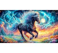 Un Caballo majestuoso se Encuentra Junto a un Arroyo Cerca de una Valla. Puzzle de 1000 Piezas de Papel Reciclado - Juego edugatoivo & Relajación Actividad para casa para Adultos 75x50/1000pcs