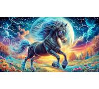 Un Caballo majestuoso se Encuentra Junto a un Arroyo Cerca de una Valla. Puzzle de 1000 Piezas - Juego diFícil de Papel Reciclado Actividad para casa Regalo 75x50/1000pcs