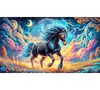 Un Caballo majestuoso se Encuentra Junto a un Arroyo Cerca de una Valla. Puzzle de 1000 Piezas para niños - Juego Divertido & Estimulante para Adultos y Familia 38x52/1000pcs