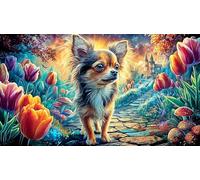 Un Cachorro de Chihuahua Blanco en un jardín Soleado. Puzzle de 1000 Piezas de Papel Reciclado - Juego Extremadamente diFícil para Adultos Actividad para casa 38x26/1000pcs