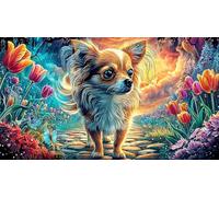 Un Cachorro de Chihuahua Blanco en un jardín Soleado. Puzzle para Adultos de 1000 Piezas - Regalo Divertido Juego Familiar Estimulante para Adultos y niños 38x26/1000pcs