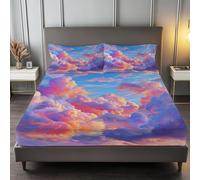 Un Cielo De Ensueño Y Lleno De Color Sábana Bajeras Ajustables, Microfibra Sábana Bajera 90 x 190 cm, Color Juego de Ropa de Cama Adecuada para Un Colchón con Una Altura de 30cm con Funda de Almohada