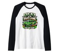 Un Coche de Lucky in The Fast Lane, Listo para el Día de la Carrera Camiseta Manga Raglan