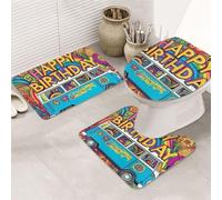 Un colorido juego de alfombras de baño hippie de 3 piezas, tapetes de baño de espuma viscoelástica suaves y absorbentes y alfombra de inodoro en forma de U, decoración del hogar, secado rápido