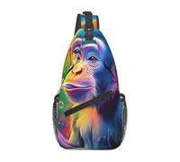 Un colorido primate con un mono que lleva una taza de café, bolsa cruzada de hombro, mochila de viaje para hombre, mochila de senderismo