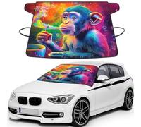 Un colorido primate con un mono que lleva una taza de café impreso para el parabrisas del coche para hielo y nieve, ajuste universal para la mayoría de los coches, protector de hielo multifuncional