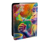 Un colorido primate con un mono que lleva una taza de café impreso para pasaporte, funda de viaje de piel sintética para pasaporte, organizador para hombres y mujeres, 6.5 pulgadas, Black, Talla única
