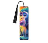 Un colorido primate con un mono que lleva una taza de café, marcapáginas de madera impreso de doble cara, 5 piezas, regalos para mujeres para amantes de los libros, accesorios geniales para cuadernos