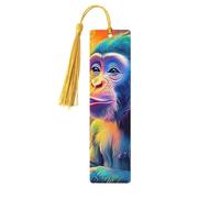 Un colorido primate con un mono que lleva una taza de café, marcapáginas de madera impreso de doble cara, 5 piezas, regalos para mujeres para amantes de los libros, accesorios geniales para cuadernos