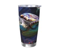 Un colorido vaso de tortuga marina tropical de 20 onzas, vaso de café aislado al vacío de acero inoxidable con tapa y popote, taza de viaje de doble pared para caliente/frío, taza térmica a prueba de