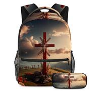 Un complemento perfecto para tu pequeña estrella, juego de 2 mochilas escolares para niños, mochila y estuche, cruz roja de Pascua, multicolor, B：29.4x20x40cm P：19x7.5x3.8cm, Mochilas de día