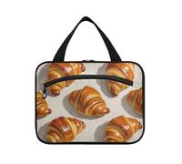 Un croissant en pintura al óleo marrón colgante para hombre neceser para viajar con gancho, bolsa de artículos de aseo multifuncional de diseñador para viajes, maquillaje, hotel, bolso Viajero para