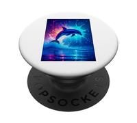 Un delfín Brillante Salta a través de Ondas eléctricas de Color Azul neón PopSockets PopGrip Adhesivo
