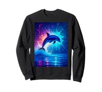 Un delfín Brillante Salta a través de Ondas eléctricas de Color Azul neón Sudadera