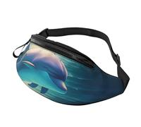 Un Delfín Salta Del Mar A La Luz De La Luna Riñoneras Con Cremallera Bolso De Cintura Regulable Dinero Para Actividades Uso Diario Viaje 14X35Cm