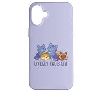 UN Deux Trois Cat 4 Cats Meme Divertido en francés en la Parte Posterior Carcasa para iPhone 16 Plus