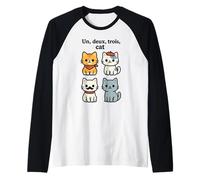 Un Deux Trois Cat Juego de palabras en francés Camiseta Manga Raglan