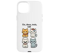 Un Deux Trois Cat Juego de Palabras en francés Carcasa para iPhone 15 Plus
