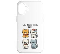 Un Deux Trois Cat Juego de Palabras en francés Carcasa para iPhone 16 Plus