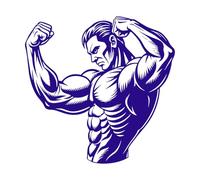 Un dibujo de un hombre con cuerpo y brazos musculosos. Pegatinas de pared 54.6x55.5cm Pegatinas para vidrio Azul oscuro