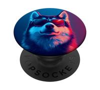 Un Dibujo de un Husky Siberiano Fresco con Gafas de Sol PopSockets PopGrip Adhesivo