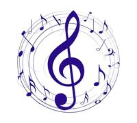 Un diseño circular que presenta una clave de sol y notas musicales fluidas. Pegatinas de pared de vinilo 67.2x67.2cm Incluye kit de película de transferencia Azul oscuro