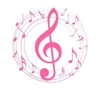 Un diseño circular que presenta una clave de sol y notas musicales fluidas. Pegatinas de pared de vinilo 54.6x54.6cm Decoración de carrocerías Rosa
