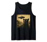 Un divertido encuentro de ciencia ficción alienígena vintage sobresaltado con Panther Ufo Camiseta sin Mangas