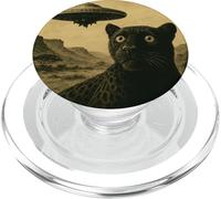 Un divertido encuentro de ciencia ficción alienígena vintage sobresaltado con Panther Ufo PopSockets PopGrip para MagSafe
